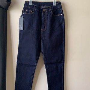 Very high rise dark denim jeans